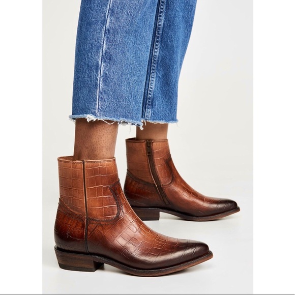 Frye Billy Croc Leather Inside Zip Ankle Booties - Picture 2 of 14